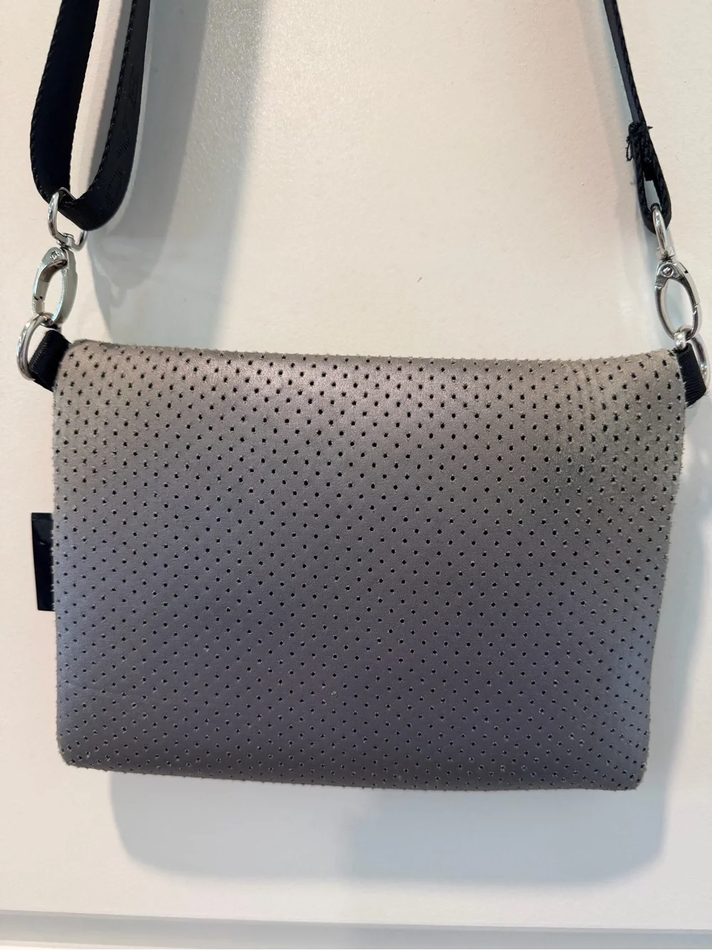preneLOVE Gray Neoprene Perforated Crossbody Bag Adjustable Strap